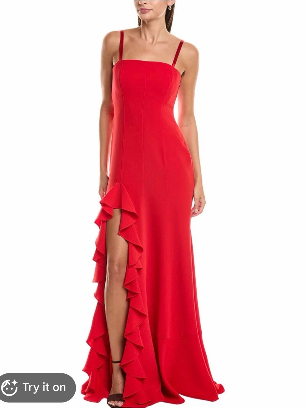 cinq a sept Red High-Low Ruffle Slit Gown